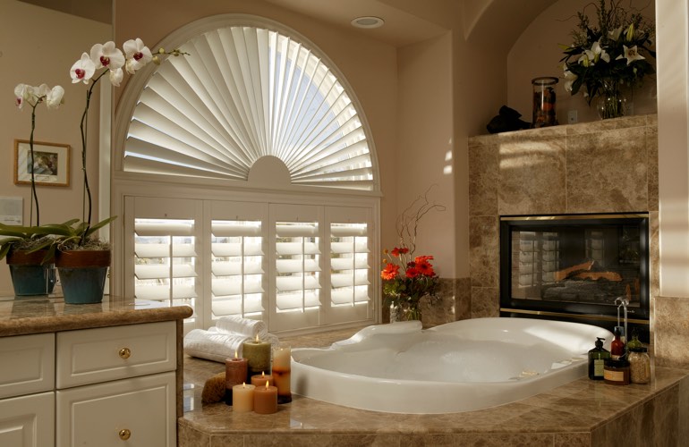 Our Professionals Installed Shutters On A Sunburst Arch Window In Dallas, TX